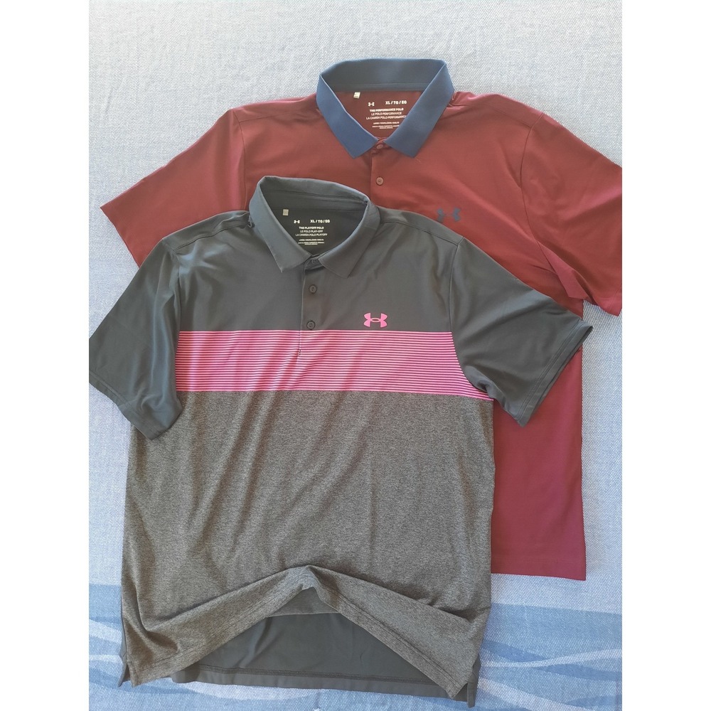 Under Armour Men's 2 of Playoff Performance Polo Bundle XL Maroon Gray Pink